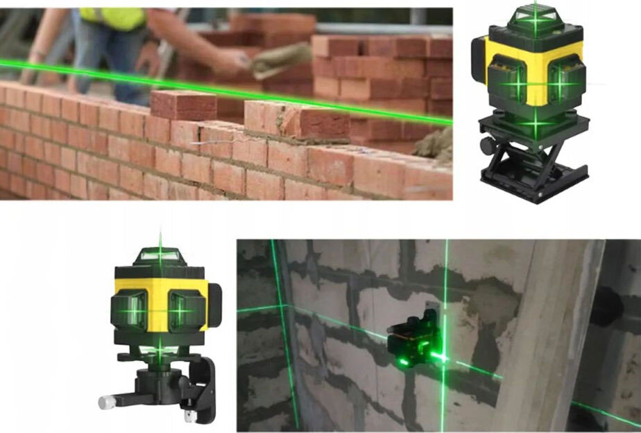 Poziomica Laserowa EXTRALINK 28150, laser, poziomica, 4D, dokładny, Niwelator laserowy 360° w użyciu na budowie.