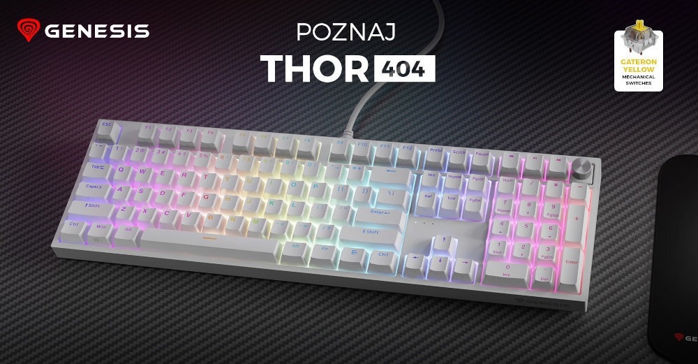 GENESIS Thor 404 klawiatura w kolorze białym na ciemnym tle
