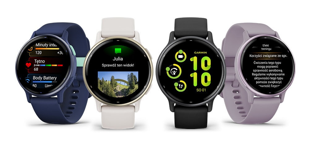 Zegarek sportowy GARMIN Vivoactive 5 ekran bateria czujniki zdrowie sport pasek ładowanie pojemność rozdzielczość łączność sterowanie krew puls rozmowy smartfon aplikacja