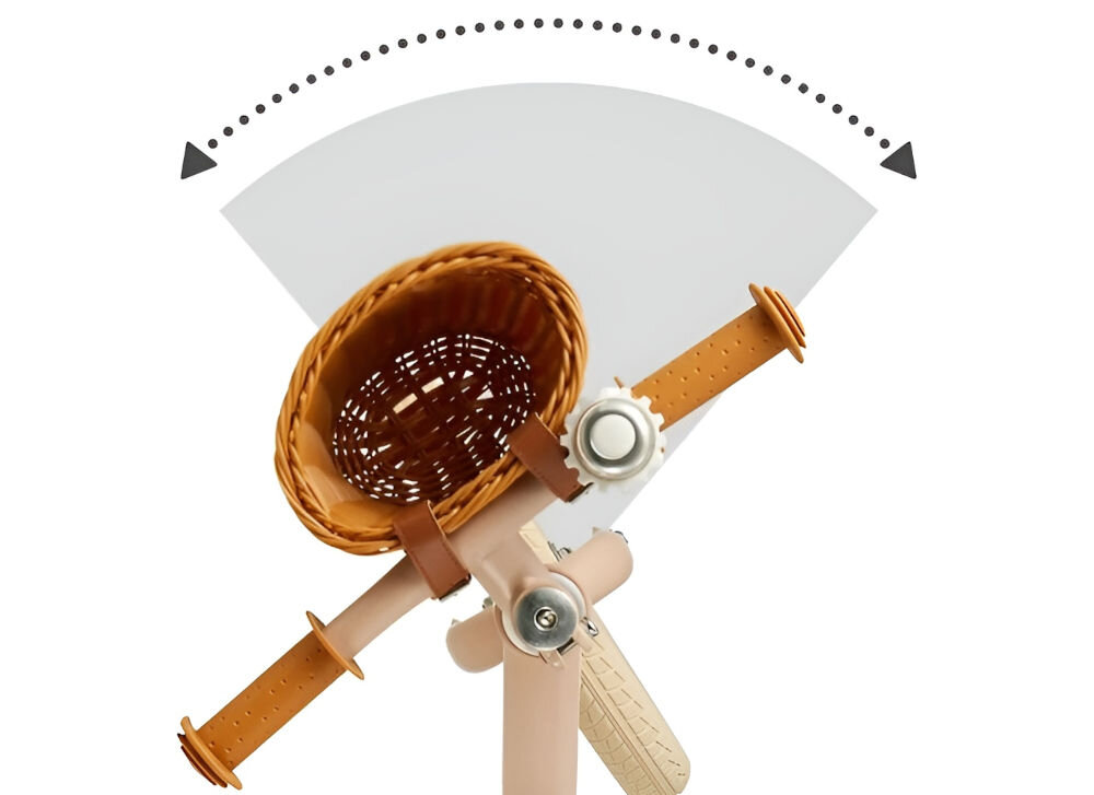 Rowerek biegowy KINDERKRAFT Rapid 2 Różowy białe tło koszyk kierownica gumowe rączki pokazany zakres poruszania kierownicy Bezpieczeństwo na dwóch kółkach kierownica maksymalna stabilność kontrola gumowe uchwyty o właściwościach antypoślizgowych mechanizm ograniczonego skrętu redukcja ryzyka upadków rozwijanie równowagi i pewności siebie 