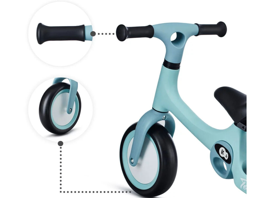 Rowerek biegowy KINDERKRAFT Tove Różowy rowerek w kolorze miętowym koło gumowe uchwyty białe tło młodzi odkrywcy stylowy design Kompaktowe wymiary (66,5 x 45 x 31 cm) starannie dopracowane detale miękkie siodełko z PVC antypoślizgowe rączki funkcjonalność z estetyką świetnie się prezentuje wspiera ergonomię i rozwój malucha troska o wygodę i radość jazdy  