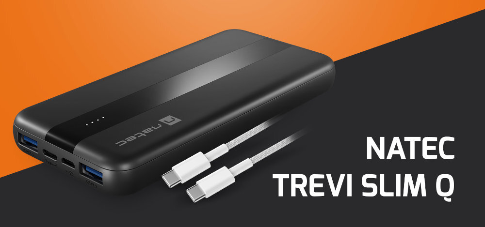 NATEC Trevi Slim Q - powerbank na czarno-pomarańczowym tle