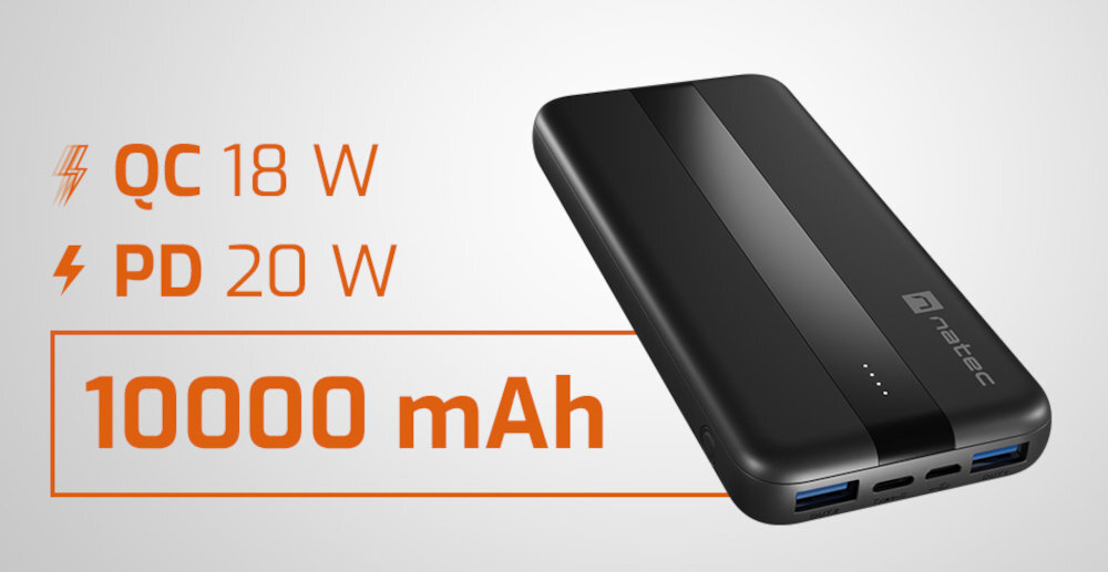 NATEC Trevi Slim Q Litowo-polimerowy akumulator o pojemność 10 000 mAh - powerbank na jasnym tle