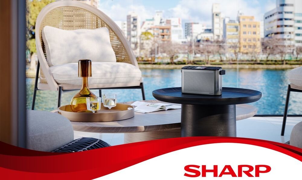 Radio SHARP DR-P540 stereo przenośne radio DAB+ FM bogaty dźwięk przestrzenny, radio stojące na stoliku na tarasie