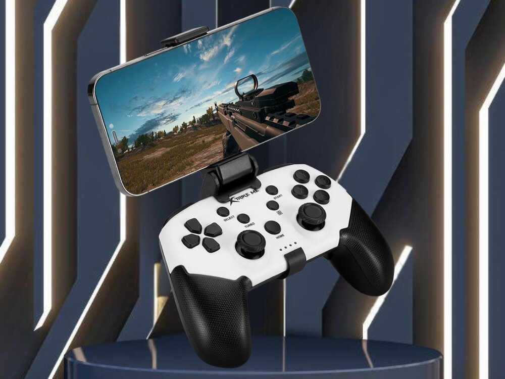 Kontroler XTRIKE ME GP-43
            kontroler z przymocowanym telefonem playstation switch android ios pc przyciski przewód usb-c kompatybilność