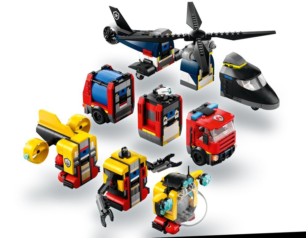 LEGO 60462 City Zestaw z helikopterem, wozem strażackim i łodzią podwodną  moduły trzech pojazdów  