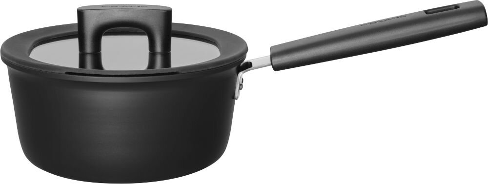 Rondel FISKARS Hard Face 21 cm białe tło czarny rondel pokrywka uchwyt trwałość ekologiczne podejście z aluminium pochodzącego z recyklingu wysoka przewodność cieplna błyskawicznie równomiernie rozprowadzane ciepło efektywne gotowanie optymalnie przygotowane potrawy