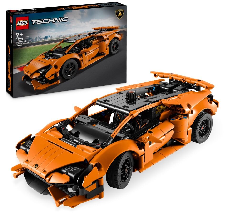 LEGO 42196 Technic Pomarańczowe Lamborghini Hurican Tecnica klocki elementy zabawa łączenie figurki akcesoria figurka zestaw budowanie instrukcja rozwój przebudowa