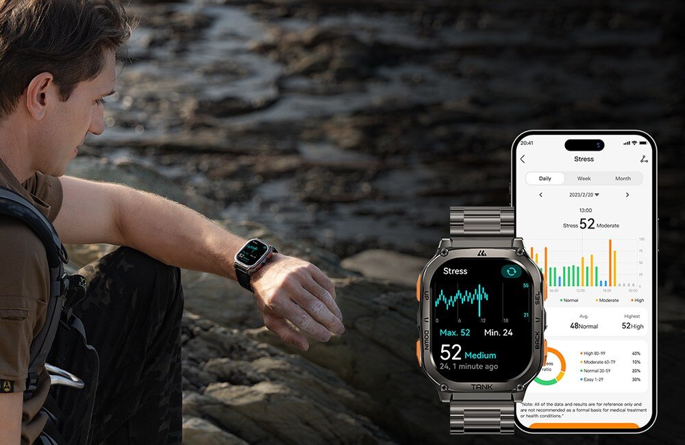 Smartwatch KOSPET Tank M3 Ultra Special Edition pomiary na ekranie i smartfonie