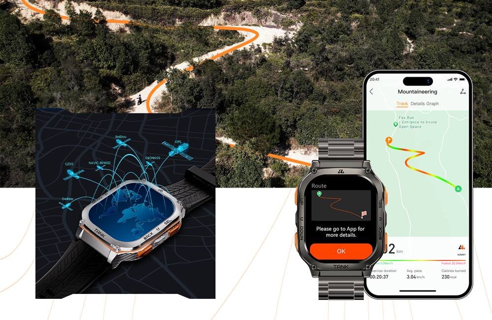 Smartwatch KOSPET Tank M3 Ultra Special Edition mapy na ekranie