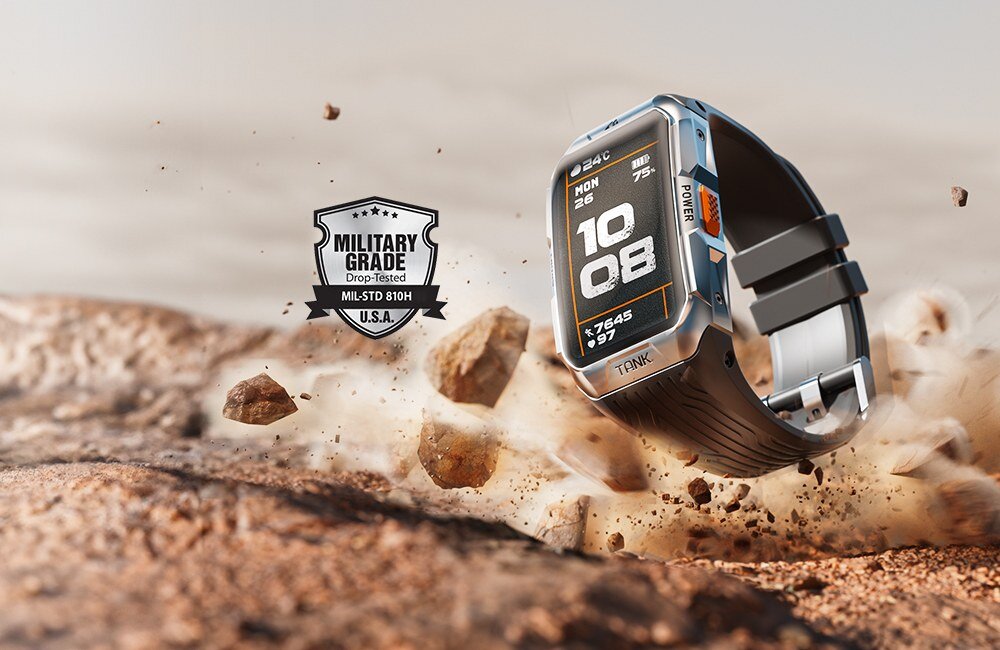 Smartwatch KOSPET Tank X2 w piasku i skałach