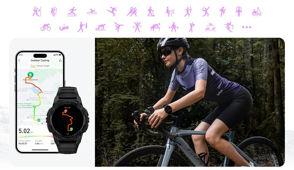 Smartwatch KOSPET Tank S2 kobieta na rowerze