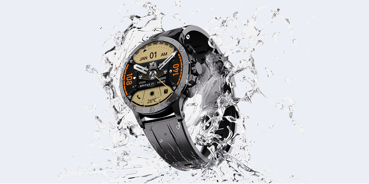 Smartwatch IMIKI Xplorer Pro odporny na zachlapania, deszcz oraz krótkotrwałe zanurzenie w wodzie dzięki klasie 1 ATM