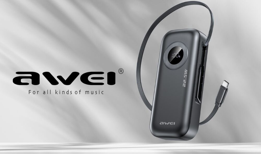 Powerbank AWEI PA-9 10000mAh 25W powerbank w użyciu lub z widocznym kablem