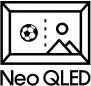 neo-qled group black Czarna ikonka Neo QLED z napisem i dzielonym ekranem na piłkę nożną i słońce