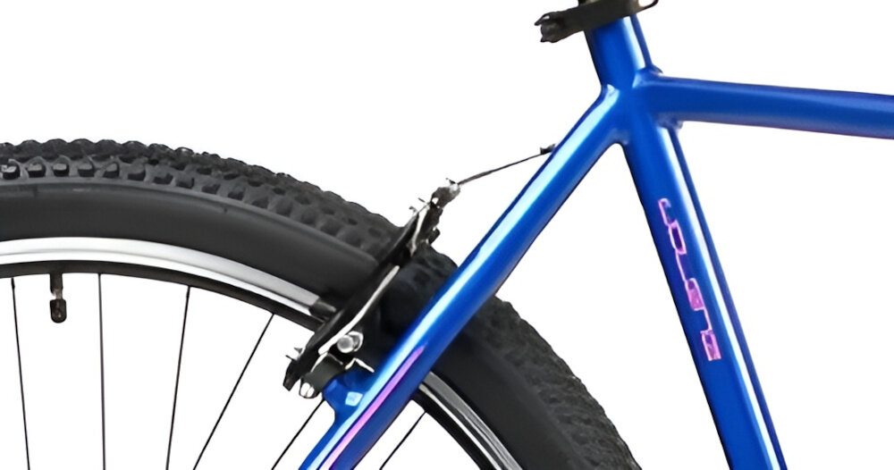 Rower górski MTB ROMET Jolene 7.0 D17 27.5 cali damski Niebiesko-różowy zbliżenie na tylny hamulec hamulce V-Brake lekkie duża siła hamowania hamulce z przodu i z tyłu podwójny pakiet bezpieczeństwa