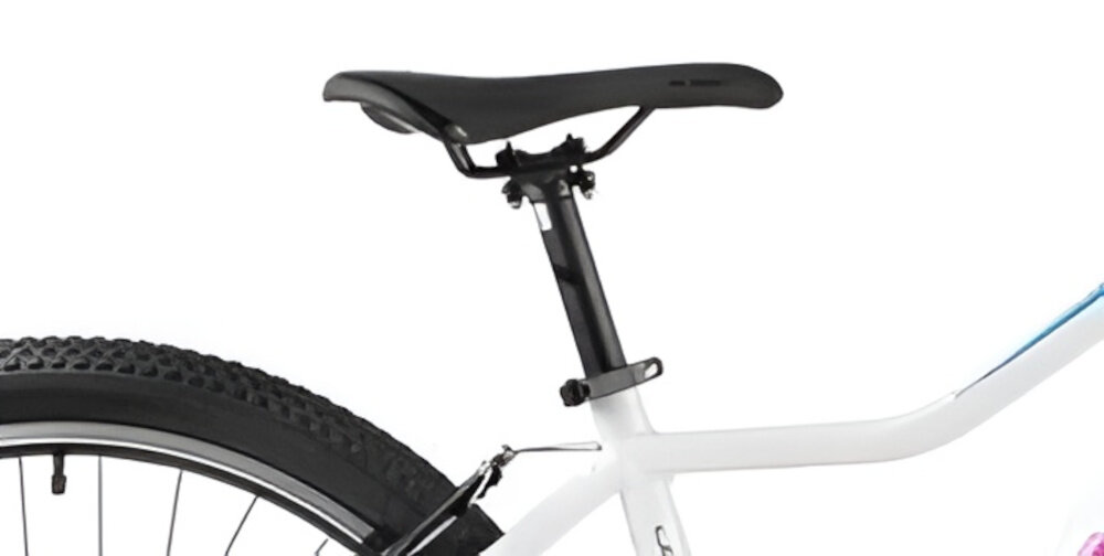 Rower górski MTB ROMET Jolene 7.0 D17 27.5 cali damski Biały siodełko na białym tle siodełko ROMET aluminiowa sztyca ROMET o średnicy 27,2 mm i długości 300 mm można dopasować wysokość siodła do wzrostu użytkownika i stylu jazdy lekka konstrukcja sztycy wspiera manewrowanie rowerem ergonomiczne ułożenie siodełka minimalizuje zmęczenie