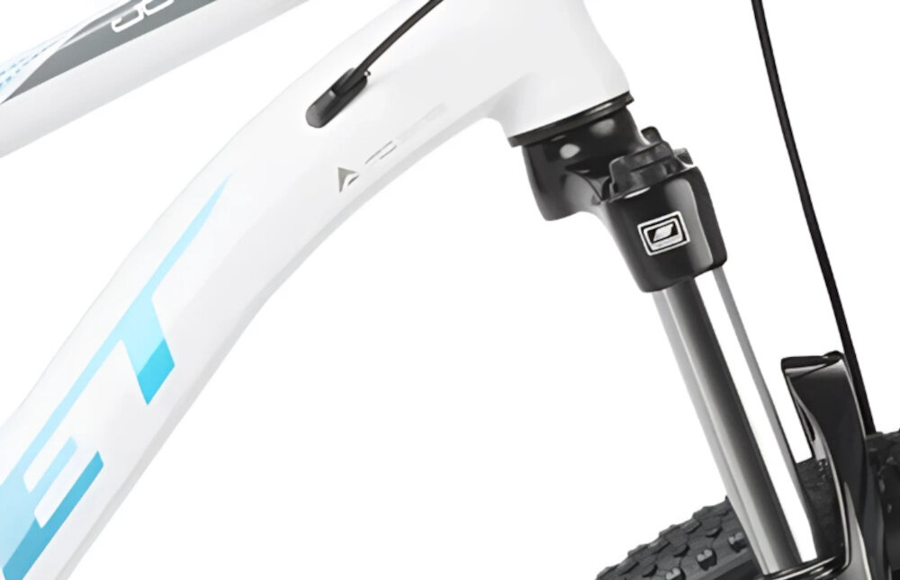 Rower górski MTB ROMET Jolene 7.1 D19 27.5 cala damski Biały zbliżenie na amortyzator rower typu hardtail przedni amortyzator marki SUNTOUR typ XCE długość skoku 100 mm ułatwia najeżdżanie na przeszkody niweluje wstrząsy niska masa roweru duża sztywność regulacja za pomocą sprężyny obsługa poprzez manetkę