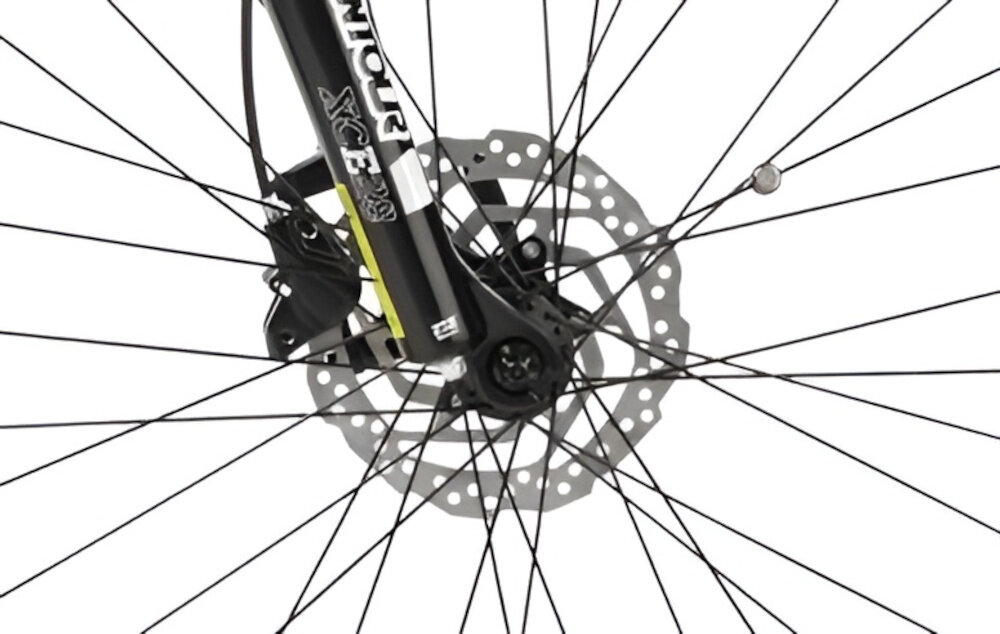 Rower górski MTB ROMET Jolene 7.2 D15 27.5 cala damski Purpurowy zbliżenie na tarczę hamulcową podstawa bezpieczeństwa hamulce tarczowe hydrauliczne duża siła hamowania w każdych warunkach pogodowych i na każdej trasie płyn hamulcowy hamulce z przodu i z tyłu podwójny pakiet bezpieczeństwa