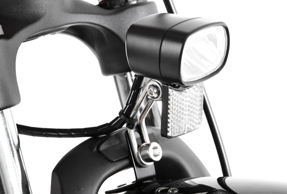 Rower elektryczny PROECO Wave AN 1.0 M19 28 cali Czerwony zbliżenie na przednie światło bezpieczeństwo zintegrowane przednie światło i tylne oświetlenie dobra widoczność bezpieczeństwo