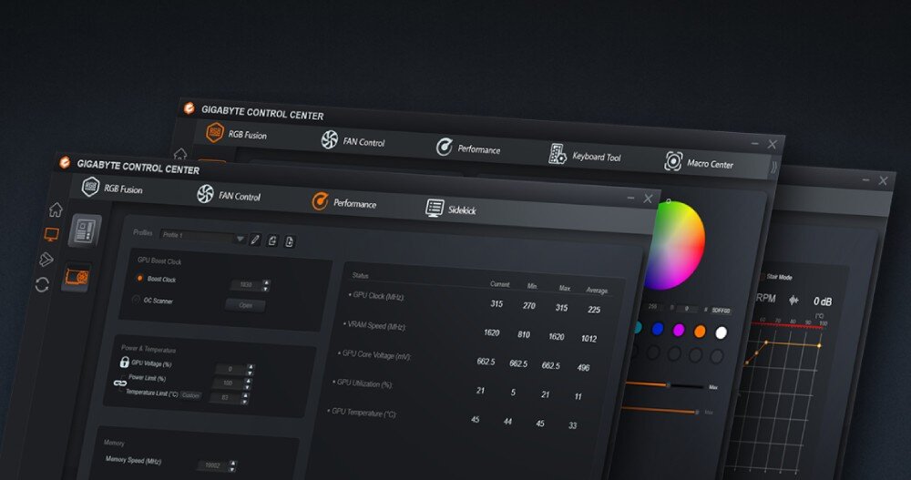 Karta graficzna GIGABYTE GeForce RTX 5060 Gaming OC 8GB Metalowy panel montażowy z trzema portami DisplayPort i jednym portem HDMI oraz pionowymi otworami na wywiew powietrza, aplikacja, funkcje, narzędzia