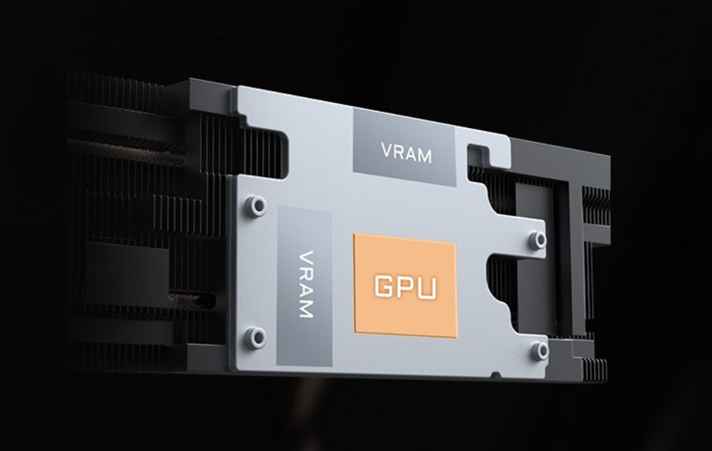 Karta graficzna GIGABYTE GeForce RTX 5060 OC Low Profile 8GB Widok boku karty graficznej ukazujący system chłodzenia z rurkami cieplnymi oraz napisy 'GIGABYTE' i 'GEFORCE RTX'