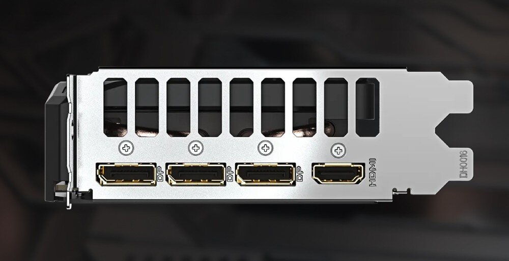 Karta graficzna GIGABYTE GeForce RTX 5060 Windforce 8GB metalowy panel wyjść karty graficznej z trzema portami DisplayPort i jednym HDMI