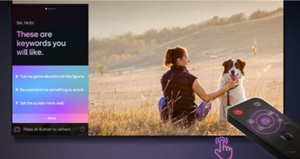 Telewizor LG 83C5ELA - Twój osobisty doradca, osoba siedząca z psem, AI Concierge