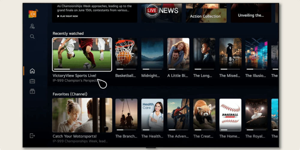 Telewizor LG 43NANO81A6A LG Channels darmowe kanały, telewizor na jasnym tle