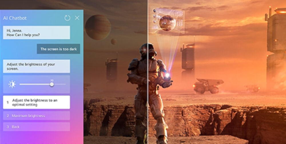 Telewizor LG 55NANO81A6A AI Chatbot interakcja rozwiązania, astronauta na czerwonej planecie