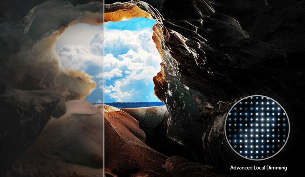 Telewizor LG 75QNED80A6A Advanced Local Dimming lepszy kontrast, wyjście z jaskini z widokiem na chmury