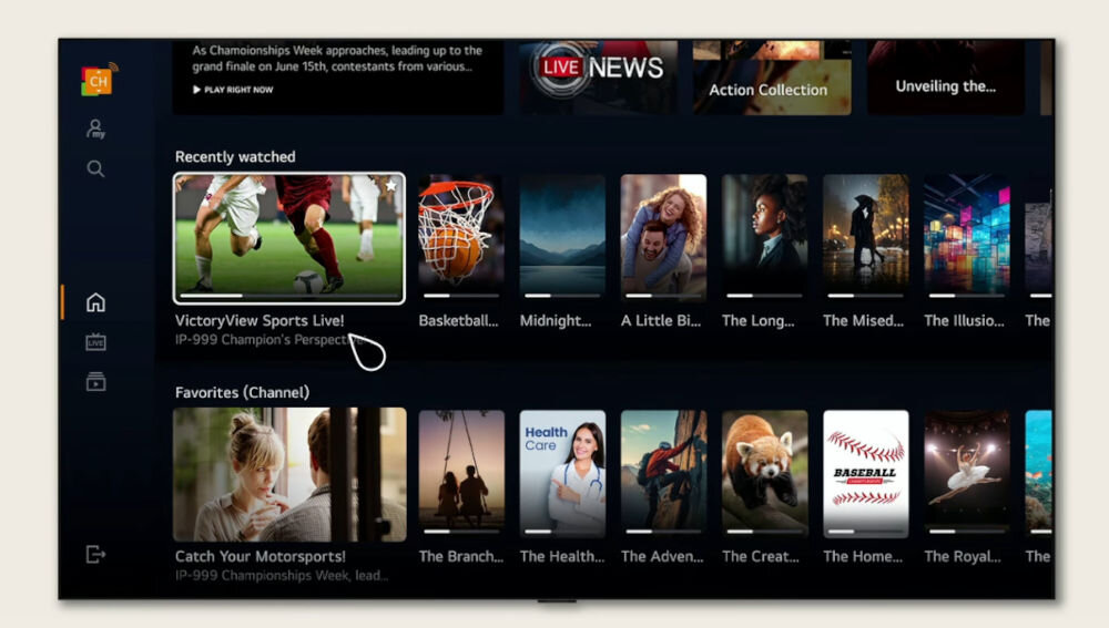 Telewizor LG 50QNED70A6A LG Channels darmowe kanały streaming, telewizor od frontu na szarym tle