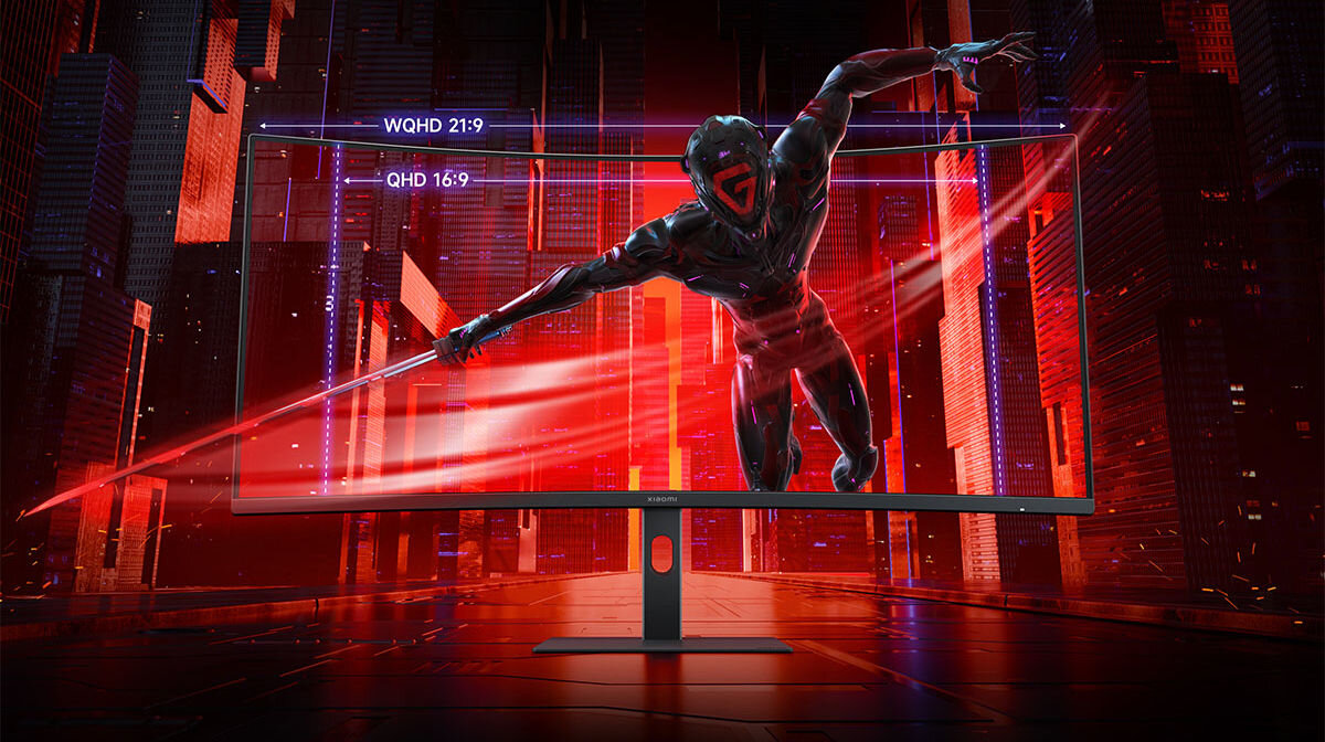 Monitor XIAOMI G34WQi 34 3440x1440px 180Hz 1 ms [MPRT] Curved proporcje 21:9 o 30% szerszy horyzont możliwość podzielenia ekranu na kilka sekcji przekątna 34 cale idealny do multitaskingu wysoka rozdzielczość WQHD 3440 x 1440 px