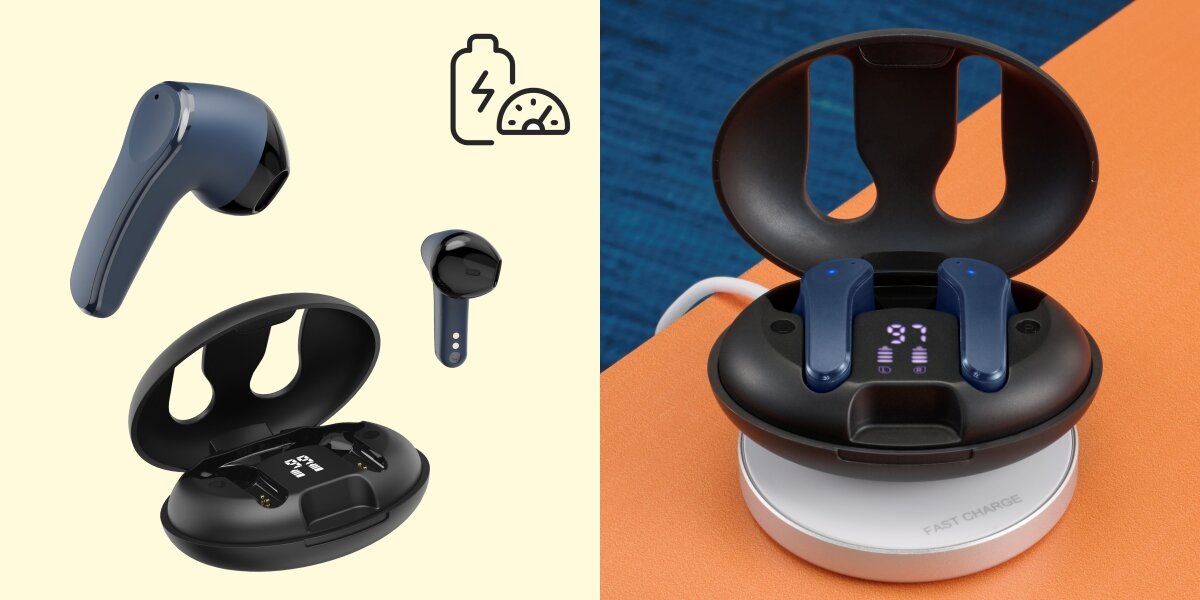 Słuchawki douszne HAMA Spirit Unchained - Wydajność, którą widać i czuć, wyświetlacz LED, tryb czuwania, słuchawki z etui ładującym i ładowarką indukcyjną