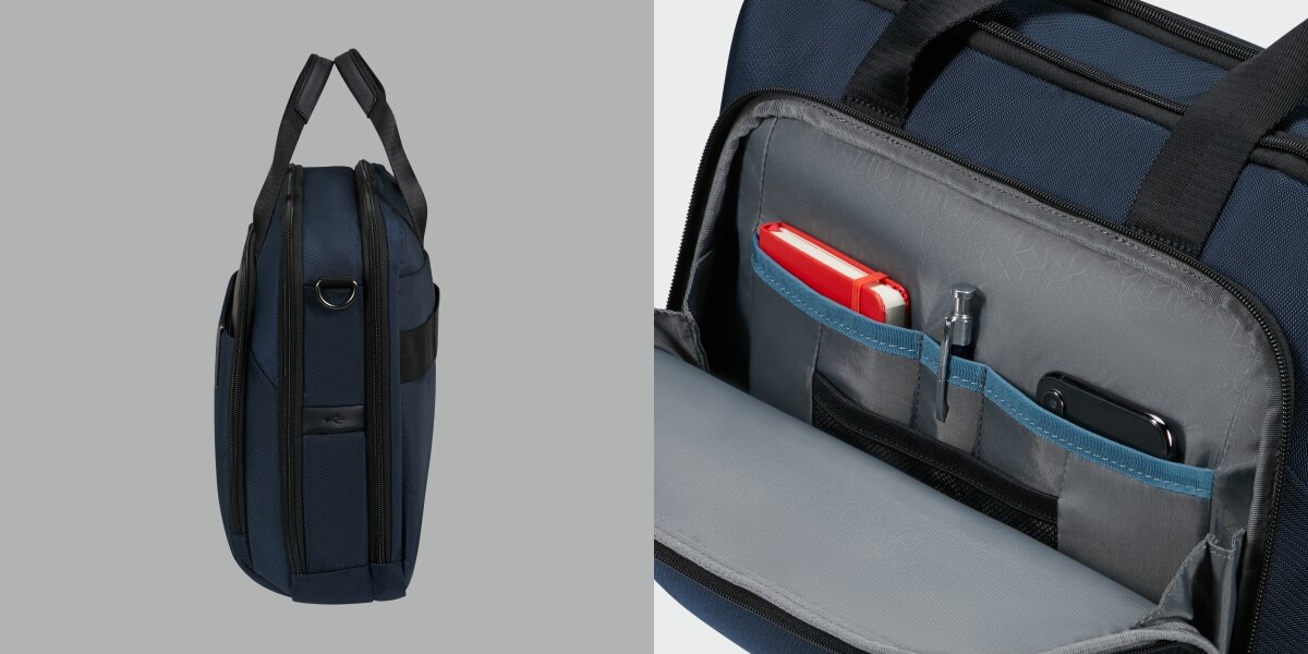 SAMSONITE Bailhandle Evosight Wnętrze torby kieszenie i przegrody akcesoria, dokumenty czy ładowarki - torba od boku i od wewnątrz
