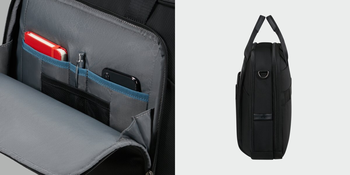SAMSONITE Bailhandle Evosight Wnętrze torby kieszenie i przegrody akcesoria, dokumenty czy ładowarki - torba od boku i od wewnątrz