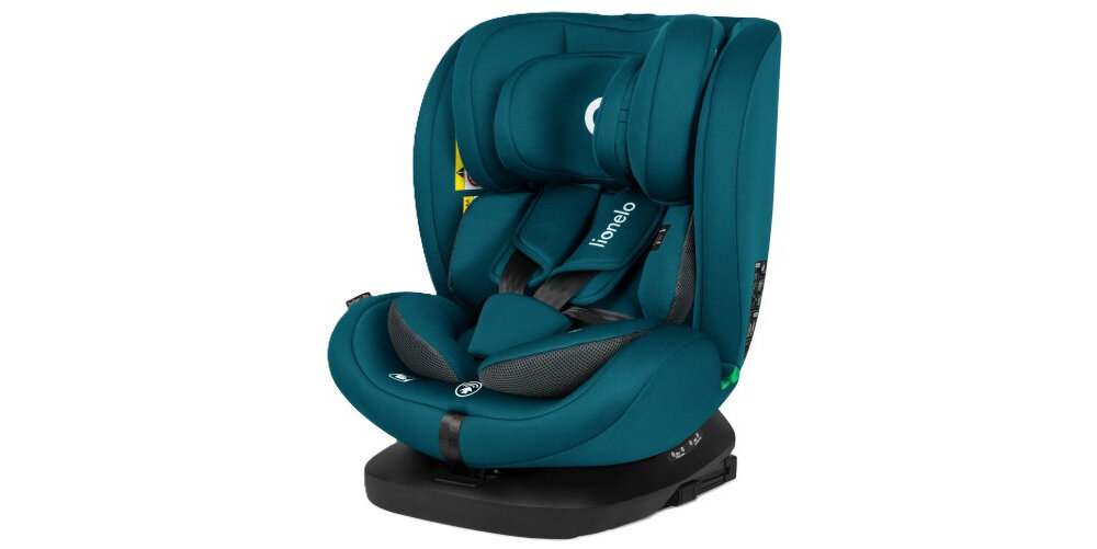 Fotelik samochodowy LIONELO Bastiaan i-Size 40-150 cm (0-36 kg) Niebieski fotelik na białym tle widoczny od przodu pod skosem bezpieczeństwo wygoda fotelik na lata