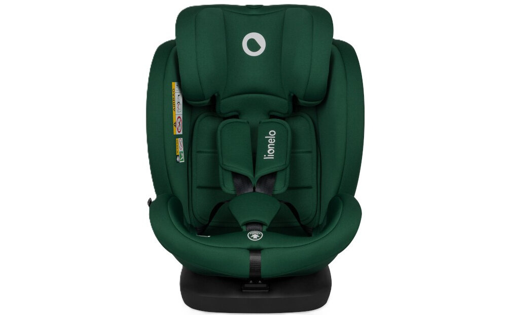 Fotelik samochodowy LIONELO Bastiaan i-Size 40-150 cm (0-36 kg) Zielony fotelik na białym tle widoczny od przodu tapicerkę można odkurzać prać w pralce w 30°C łatwe czyszczenie fotelika
