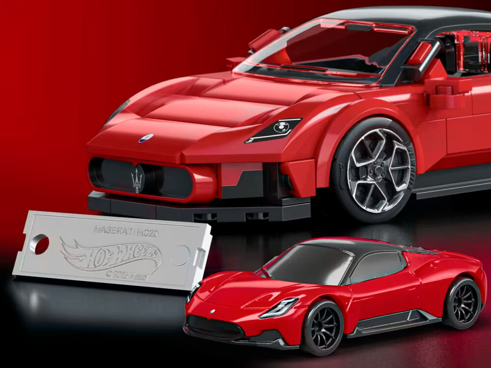 Klocki plastikowe BRICK SHOP Hot Wheels Speed Series Maserati MC20 JFR90 zestaw duży samochód mały samochód złote felgi tabliczka breloczek