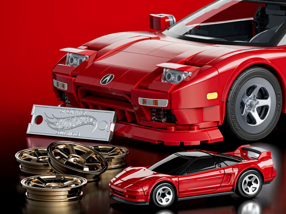 Klocki plastikowe BRICK SHOP Hot Wheels Elite Series 90 Acura NSX JFT17 zestaw duży samochód mały samochód złote felgi tabliczka breloczek