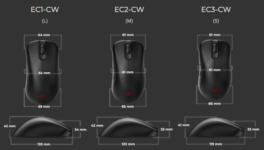 Mysz ZOWIE EC1-CW wymiary rozmiar dostosowanie