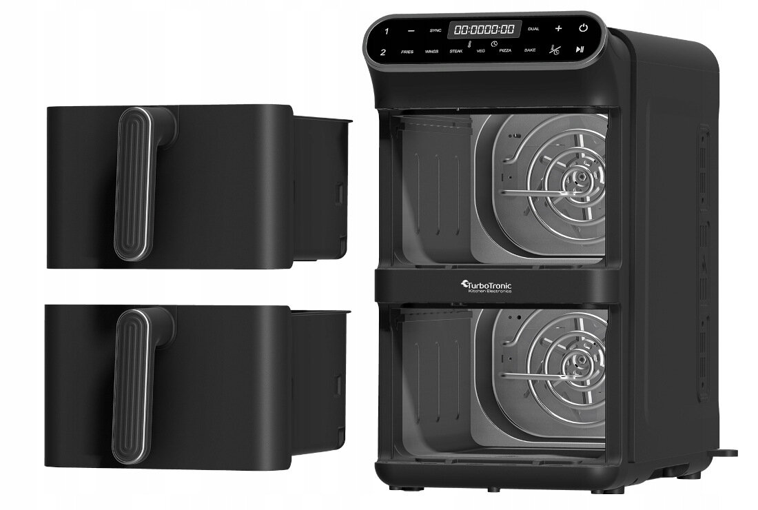 Air Fryer Frytkownica beztłuszczowa TURBOTRONIC TT-AF500D Czarny z podwójnym koszem Łatwe czyszczenie Silikonowe wkłady Wszystkie elementy można myć w zmywarce