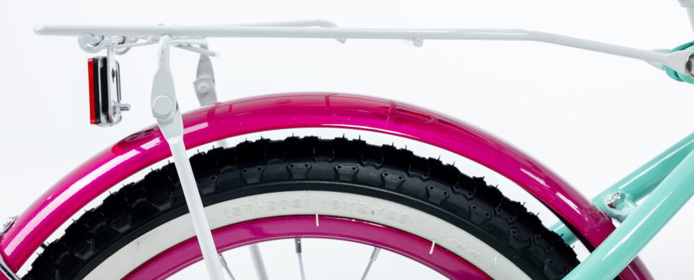 Rower dziecięcy GERMINA BMX 16 cali dla dziewczynki Błękitny zbliżenie na bagażnik bagażnik można wygodnie przewozić potrzebne drobiazgi stabilna konstrukcja młody rowerzysta może swobodnie korzystać z roweru