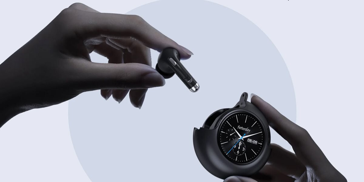 WEOFLY LifeFits Bluetooth Low Energy 5.4 10 metrów - słuchawka i etui na jasnym tle