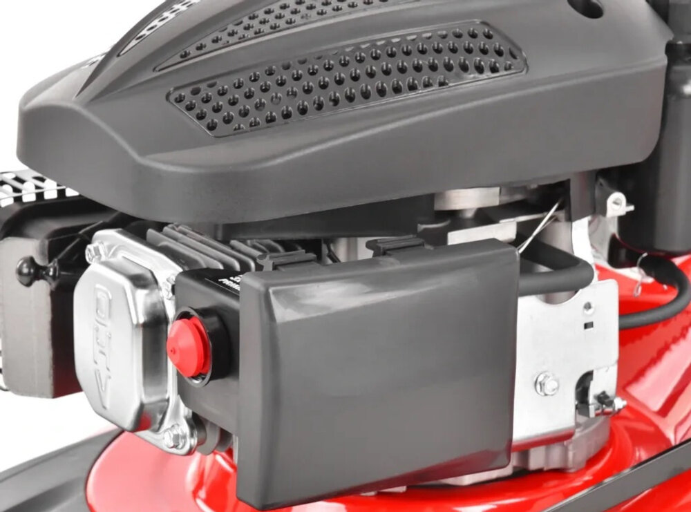 Kosiarka spalinowa HECHT 543SX Kosiarka HECHT 543SX zbliżenie na silnik widok z boku kosiarka z napędem o prędkości do 3,25 km/h porusza się samoczynnie możesz skoncentrować się na precyzji i tempie pracy stabilne tempo jazdy równomiernemu cięciu trawy