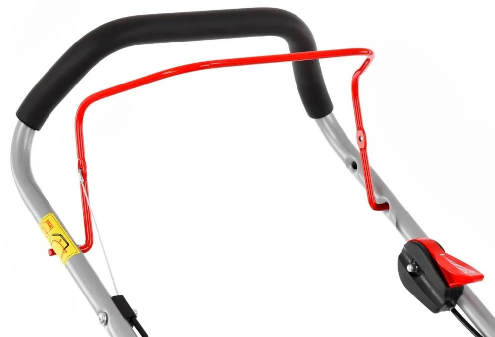 Kosiarka spalinowa HECHT 546 zbliżenie na uchwyt komfortowy uchwyt miękkie wykończenie chroni dłonie przed odciskami i otarciami uchwyt można złożyć