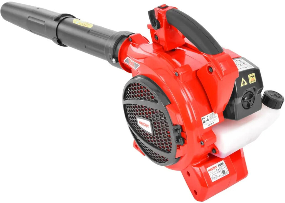 Odkurzacz do liści spalinowy HECHT 9280 odkurzacz na białym tle widoczny od tyłu pod skosem błyskawiczna zmiana trybu pracy odkurzacza dmuchawa gromadzi liście w jeden stos funkcja ssania i rozdrabniania