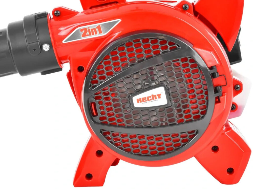 Odkurzacz do liści spalinowy HECHT 9280 zbliżenie na silnik dwusuwowy silnik spalinowy o pojemności 258 cm³ i mocy 1,1 KM prędkość do 7500 obr./min wydajność do 12 m³/min prędkość powietrza do 224,8 km/h skuteczne czyszczenie dużych powierzchni spalinowe zasilanie niezależność od źródeł prądu