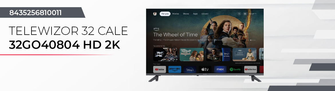 Telewizor AIWA 32GO40804HD - Mały rozmiar, duże możliwości, telewizor stojący przodem na biało-szarym tle