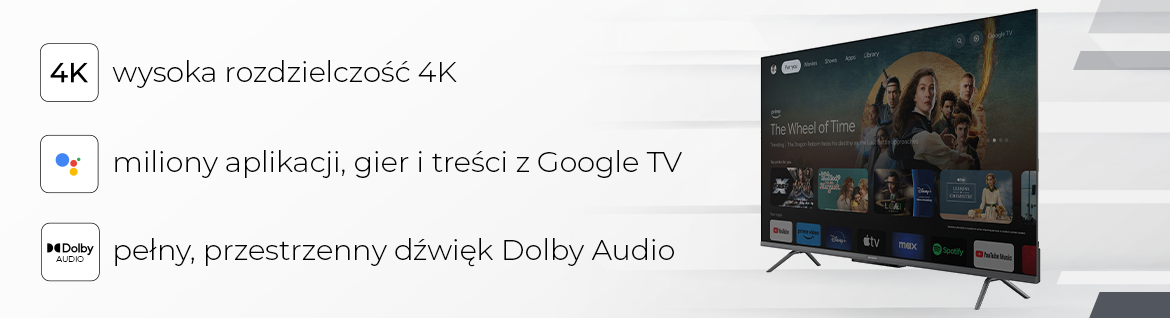 Telewizor AIWA 55GO70804UHD - Obraz, który przyciąga uwagę, telewizor stojący pod skosem na biało-szarym tle